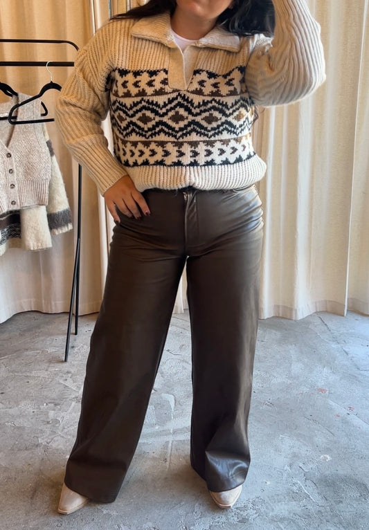 Wide leg faux leather pants